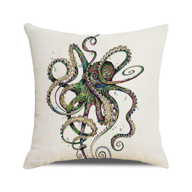 Watercolor Illustration of Octopus Squid Digital Printing Short Plush Pillow Covers for Car Sofa Office Cushion Cover Home Goods