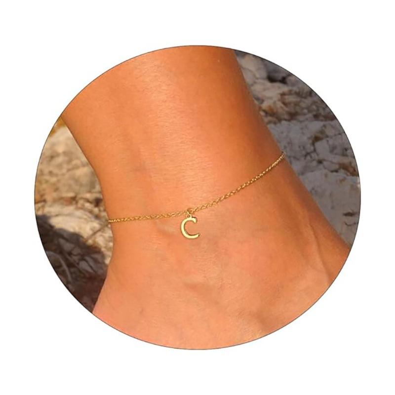 Semplice Collana con Lettera Impermeabile Placcata Oro 14K. Bracciale Compatto con 26 Lettere in Stile Femminile.