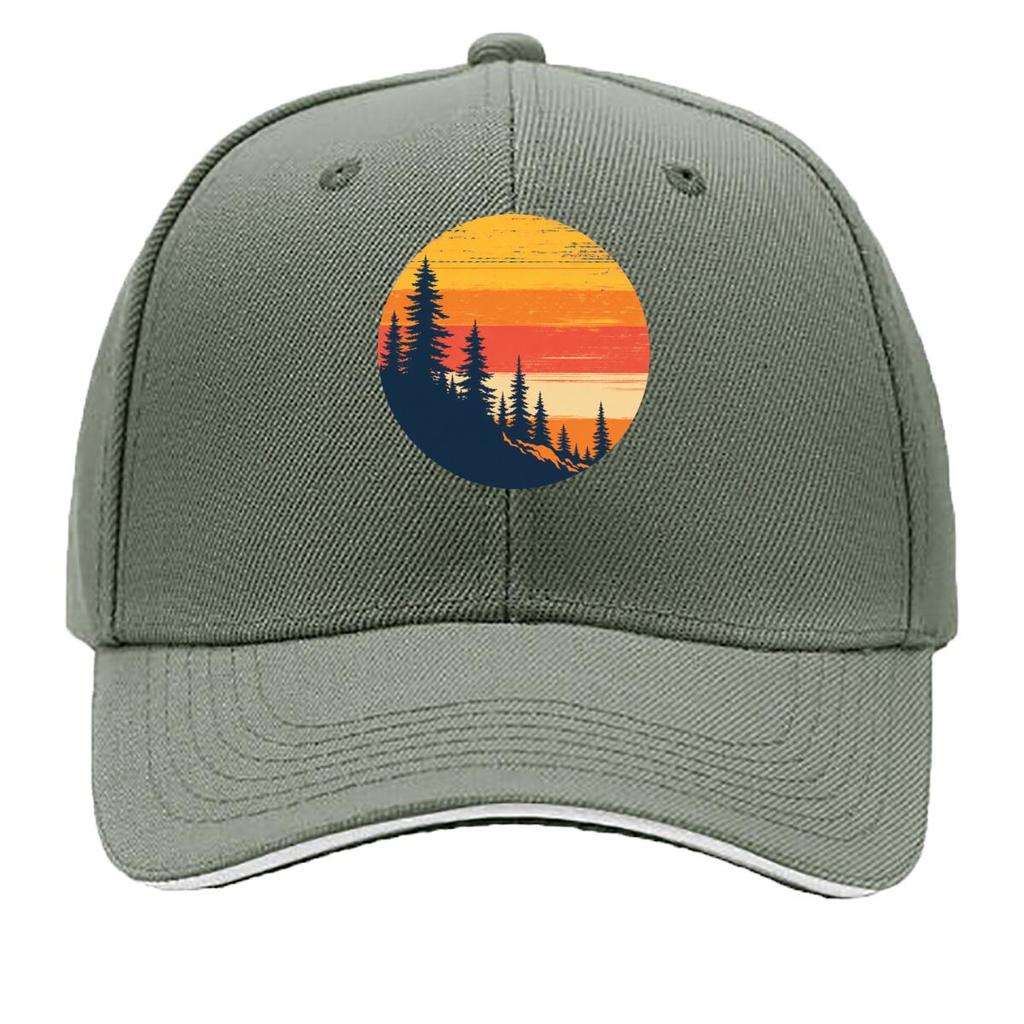 Retro Sunset Pine Forest Silhouette Sandwich Baseball Cap Sun Cap Outdoor Workouts Hat