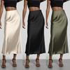 Satin Texture Solid Color Glossy Midi Skirt - European & American Style