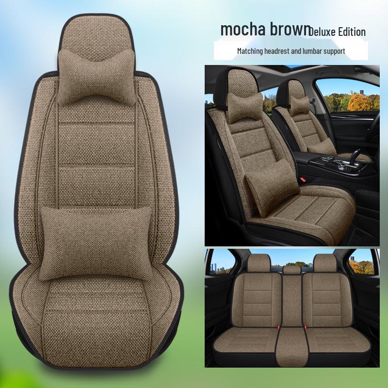 Five-Seater Full Coverage Coarse Linen Car Seat Cushion Cover