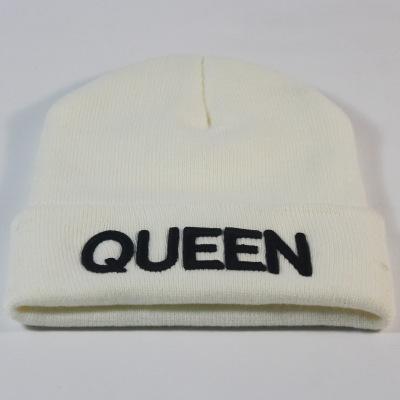 European and American Popular KING Embroidered Knitted Hat QUEEN Couple Winter Women's Wool Hat