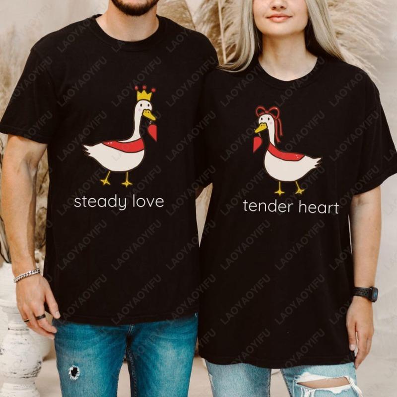 Funny Couple Cotton Tshirts Valentines Day Gift for Husband Wife Girlfriend Boyfriend Goose Tender Heart Tee Lovers Clothes