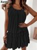 Spring/Summer U-Neck Ruffled Cake Dress Women's Clothing Multi-Layered Lace Loose Slimming Sleeveless Mini Skirt