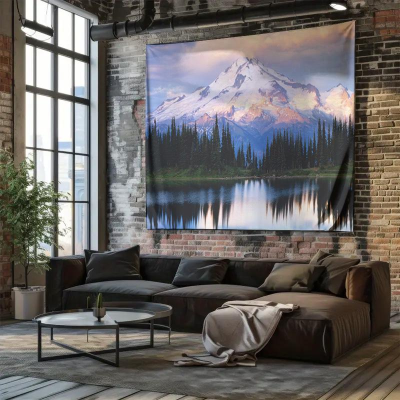 Wall Hanging Decorative Mural Natural Landscape of Lake and Snow Mountain Tapestry