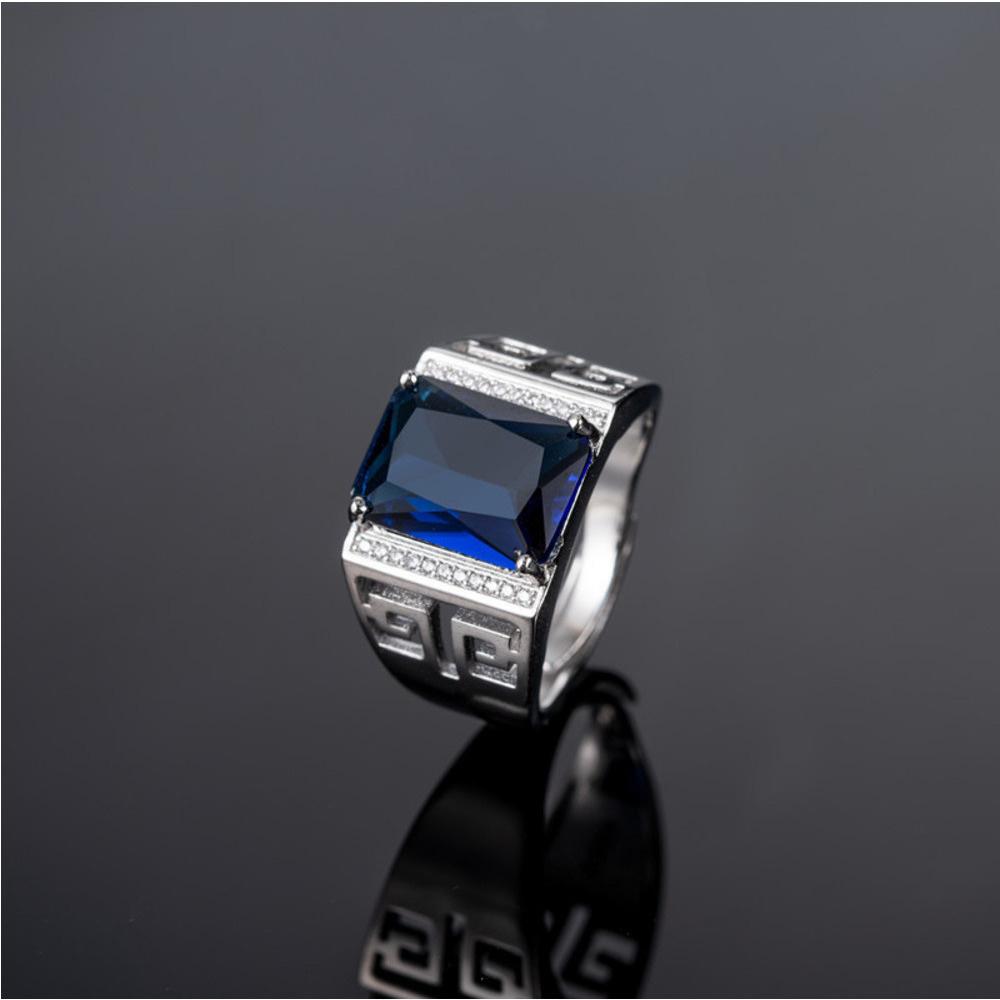 Wosikate Trendy Sapphire   Copper Wedding Jewelry Open Ring For Men Engagement Party Gift Business Ring