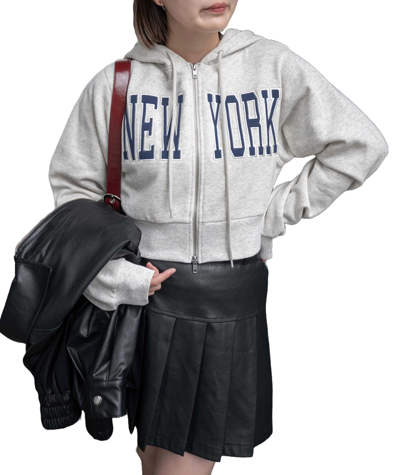 

WEGO NEWYORK Zip Short Street Light Size F Fleece-Lined Hoodie, Sweatshirt, Zip-Up Hoodie, Top, Outerwear, Length, Casual, Style, Gift, Present,