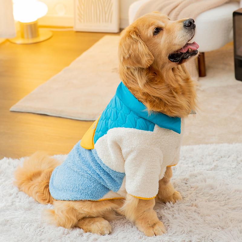 

Осень и зима большая собака сочетание цветов два фута золотистая кайма пастушья большая собака теплая хлопковая одежда зимняя бархатная одежда для домашней собаки 6XL (recommended weight 60-35kg) бонди синий