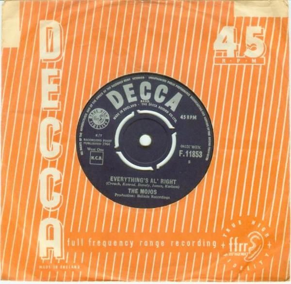 

7inch Record MOJOS - Everything s Al Right F11853 Decca 1964 UK Rock Used