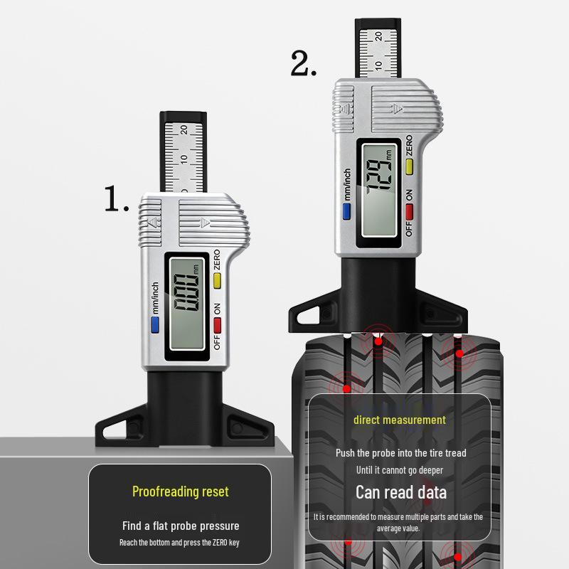 Silver Digital Tire Tread Depth Gauge 0-25MM for Car Safety