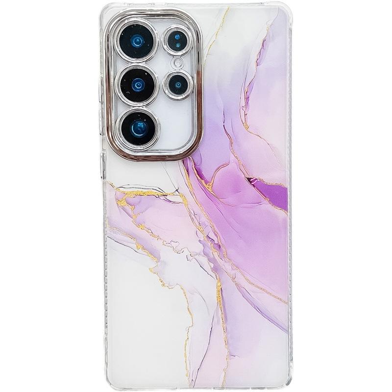 Suitable for Samsung S25ultra Mobile Phone Case Marble S23 Electroplated Fine Hole Full Package Anti Fall A56 Ring Support