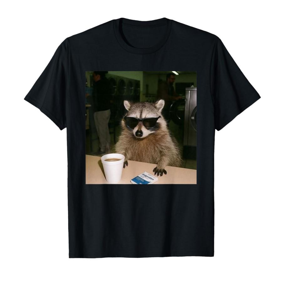 

Funny Raccoon Drinking Coffee Sunglasses Animal Meme T-shirt For Men Women 100% Cotton T Shirts Short Sleeve Tops 0204-1 - Me... S разноцветный