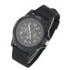 Electronic Analog Wrist Watch Round Nylon Strap Military Wristwatch (Black)
