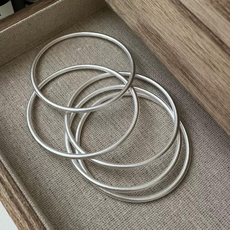 100% Solid 925 Sterling Silver Retro Bracelet for Women Men Vintage Handmade Narrow Simple Wave Bracelet Birthday Gift