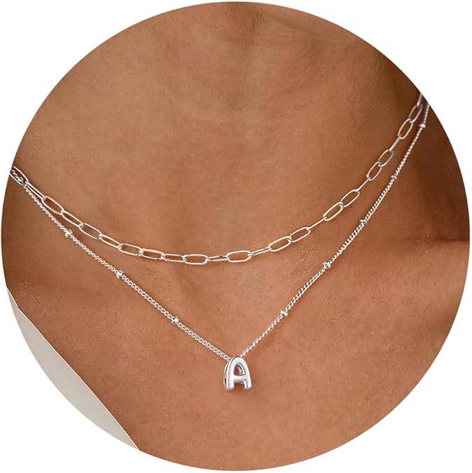 Mini Bubble 26-Letter Necklace: Women's Fashion Double-Layer Paperclip Clavicle Chain