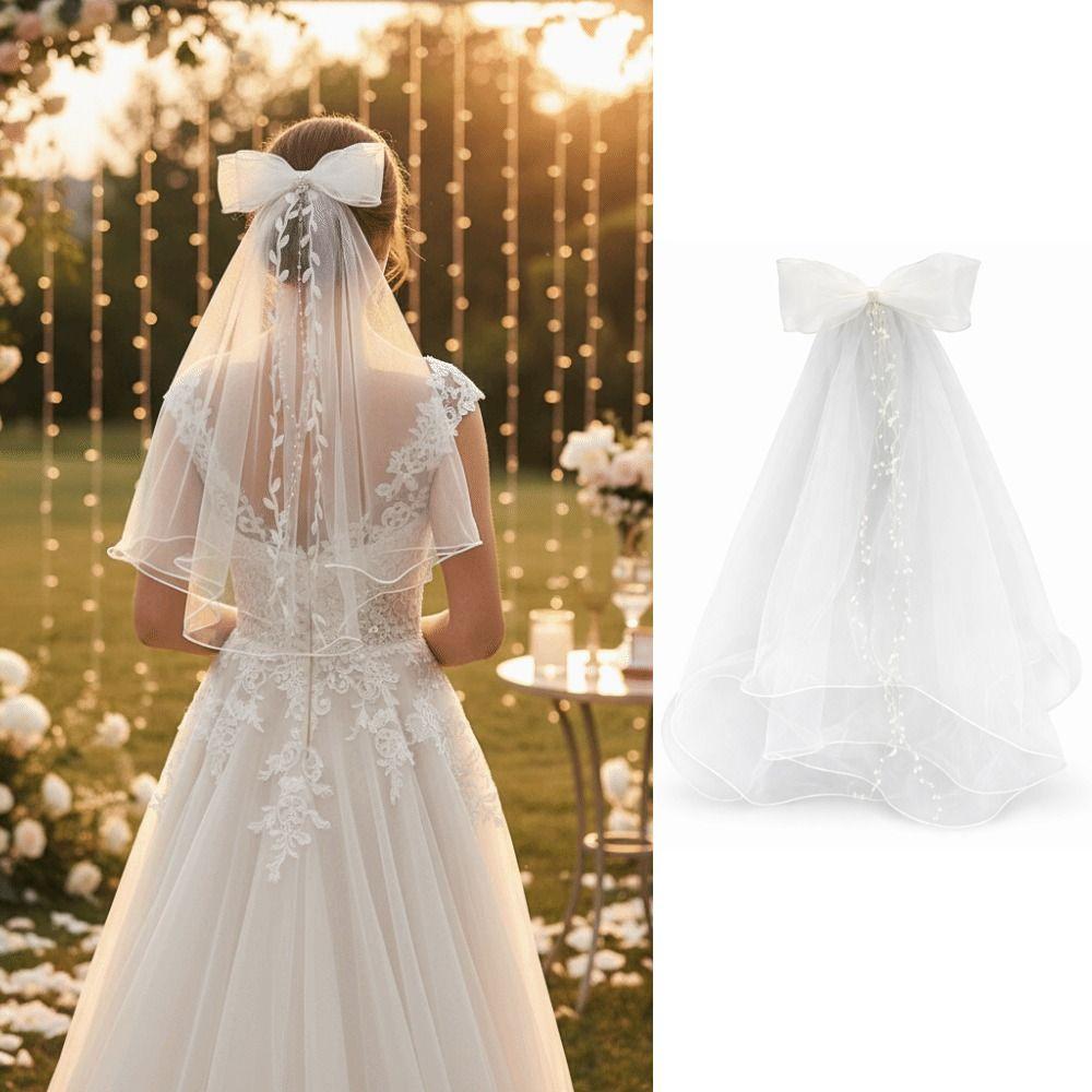Mesh Bridal Veil Two Layer Bow Veils Simple Wedding Veils  Women/Girls