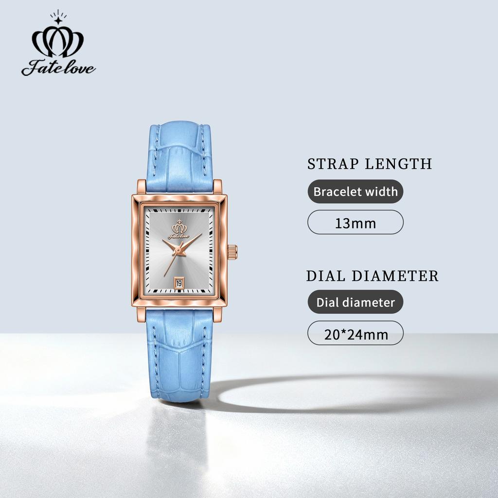 Fate Love Brand New Exquisite Square Dial Waterproof Women's Leather Strap Quartz Watch for Women 932