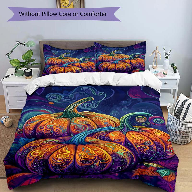 3pc Pumpkin Swirls Cover Set - 1 Quilt Cover + 2 Pillowcases, All Seasons Bedroom Setting, Perfect for Home066