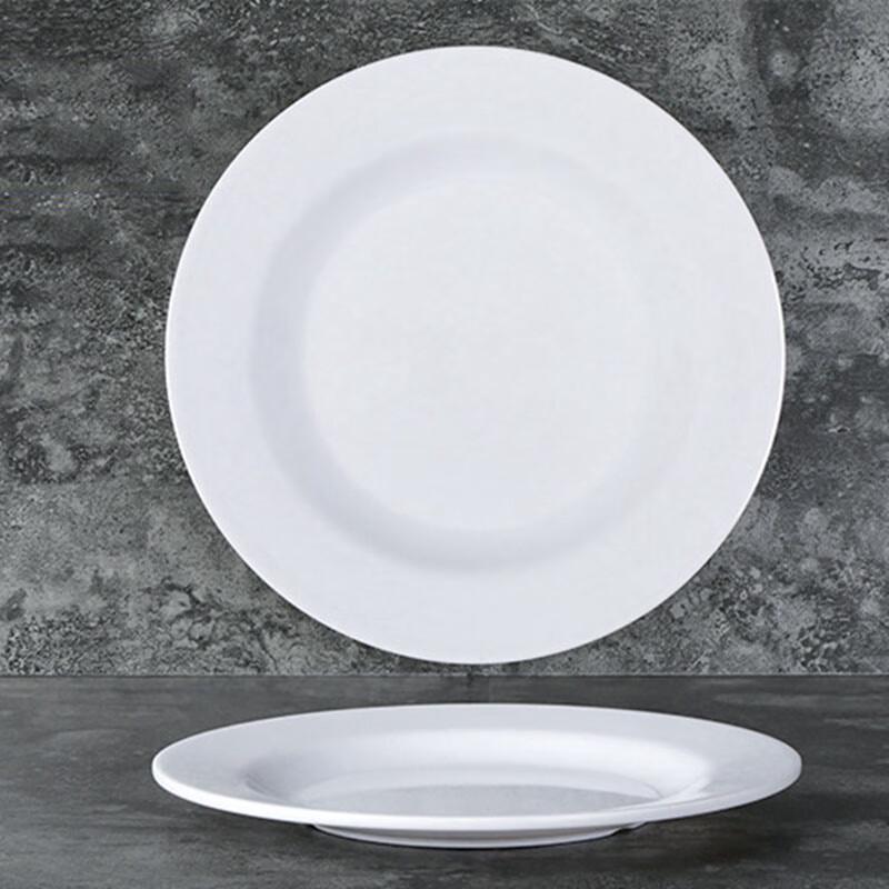 A5 Melamine White Flat Round Plates, 10-Pack