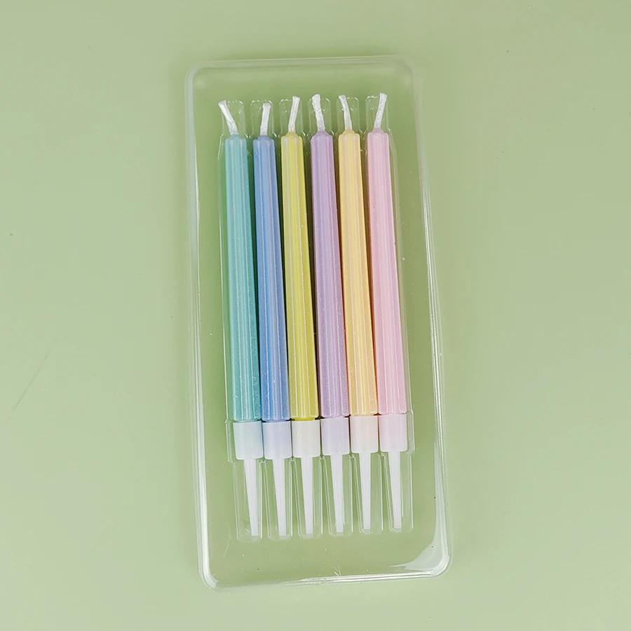 6pcs Hot Selling Paris and Rome Streamer Birthday Candles Beads Gradient Threads Candy Colors Creative Party Cake Decorations