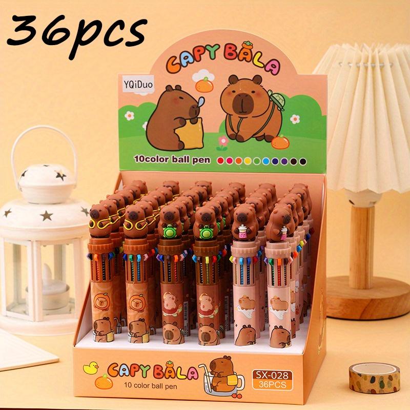 Capybara 36pcs Ballpoint Pen Cartoon Set 10 Colors 0.7mm Cute Capybara Modeling Hand Held Pen Learning Office Gifts Stationery