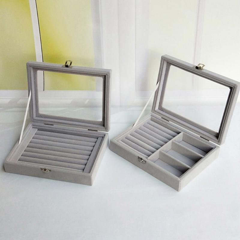 Compact Jewelry Case Display Rack Stylish Jewellery Organizer with Glass Lid Convenient Jewelry Storage Box for Travel
