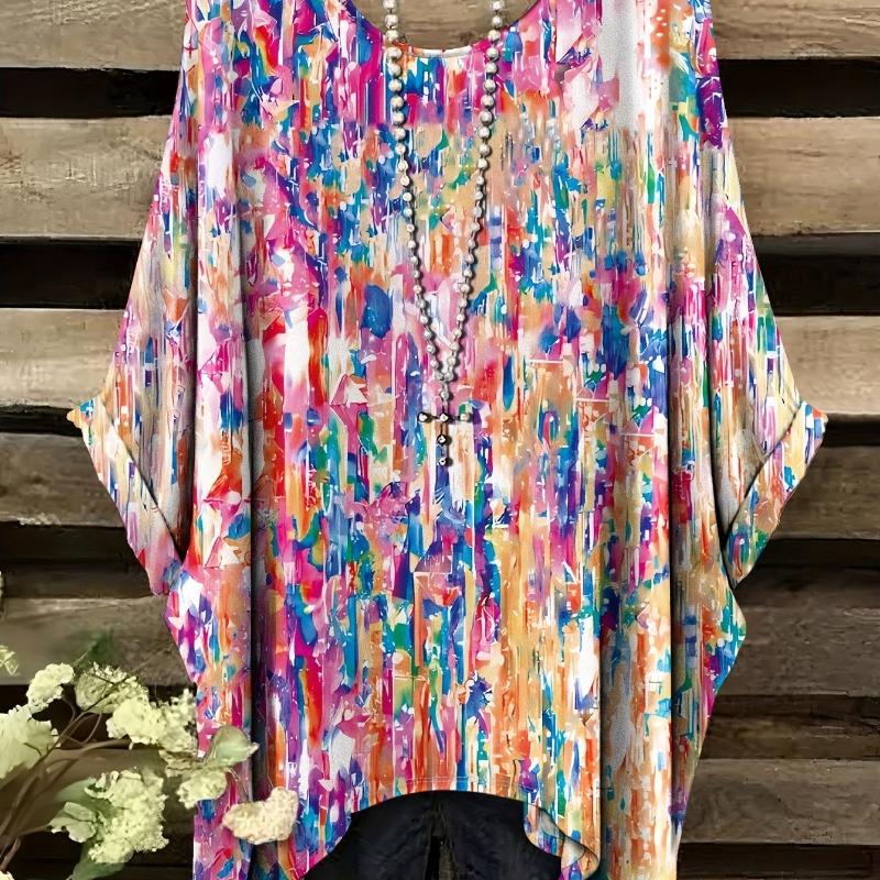 Summer Fashion New Large Size Crew Neck Abstract Graphic Print, Accessories Not Included.