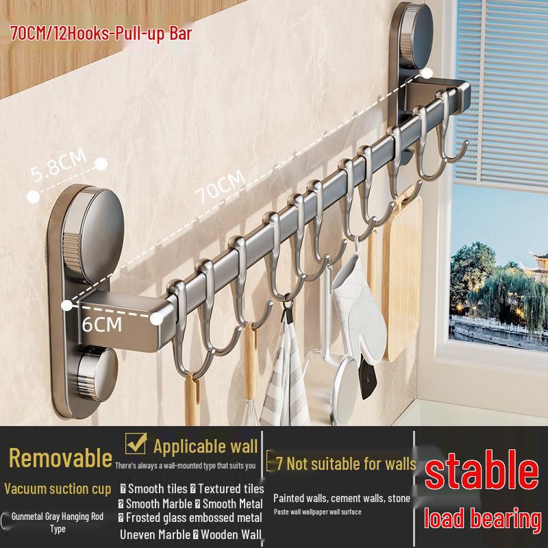 Suction Cup Wall-Mounted Kitchen Hook: Multifunctional Knife Holder & No-Drill Hanging Rack for Pots, Spoons, and Spatulas