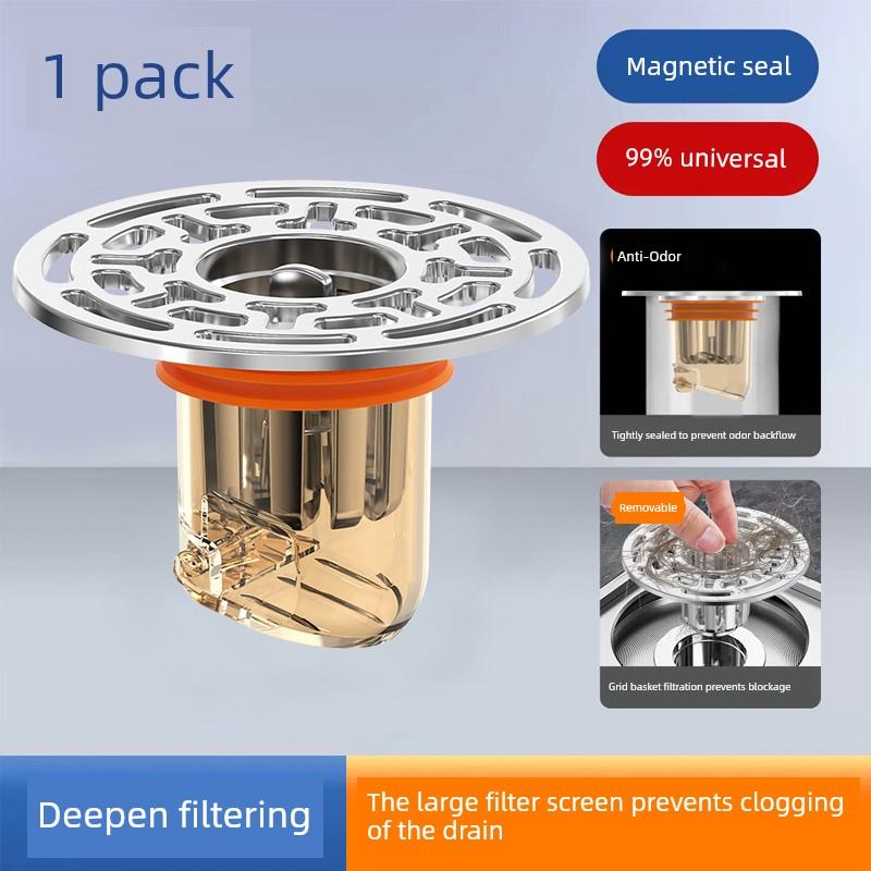 German Floor Drain Deodorizer Universal for Bathrooms, Anti-Insect Hair Filter, Unclogging Tool with Inner Core and Sealing Cover