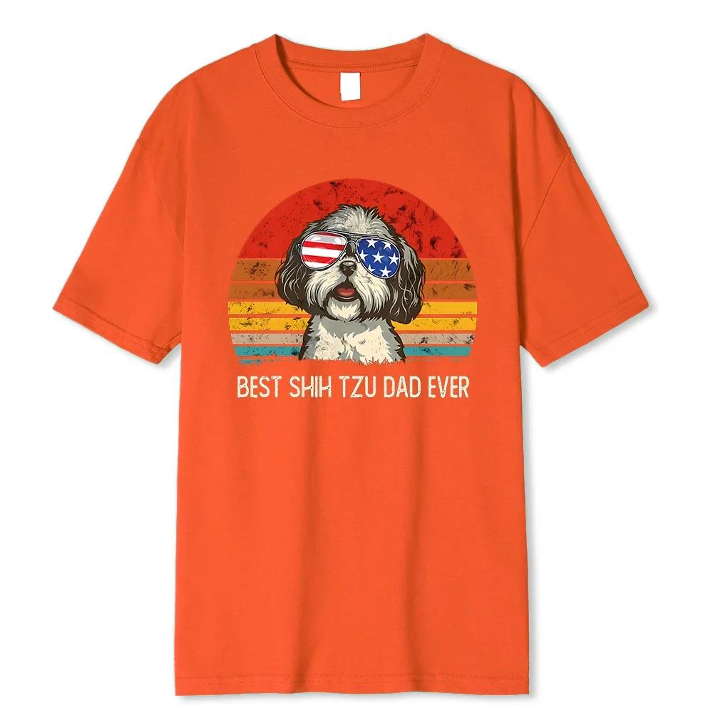 Best Shih Tzu Dad Ever Funny Printing Mens Cotton O-Neck T-Shirt Summer Loose Oversize Clothing Breathable Brand T-Shirts Man