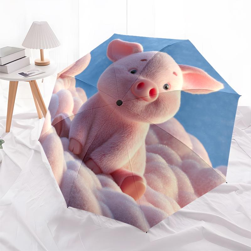 Pig Pattern, Automatic Folding Umbrella, Portable and Foldable Design, 8 Ribs, a Christmas or Birthday Gift.