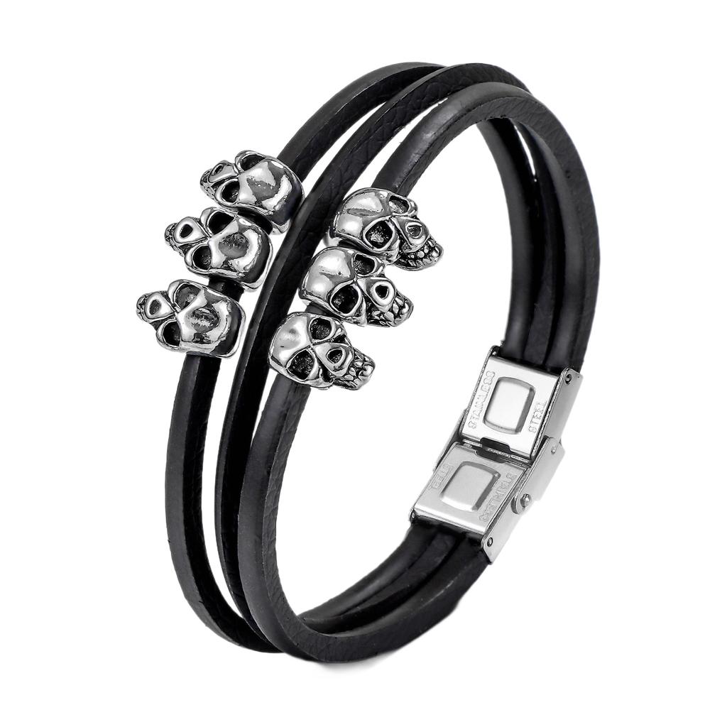 New Style Skull Bracelet for Men Multilayer Leather Cuff Zinc Alloy Jewelry Trendy Fashion