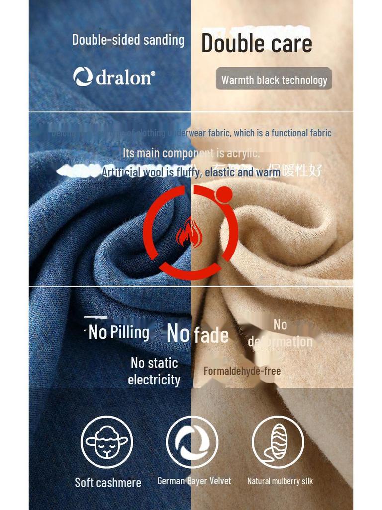 Men's Plus Velvet Thermal Underwear Top - Thick, Solid Color, Round Neck, Seamless, Cashmere Silk Blend, Elastic Fit, Autumn Wear.