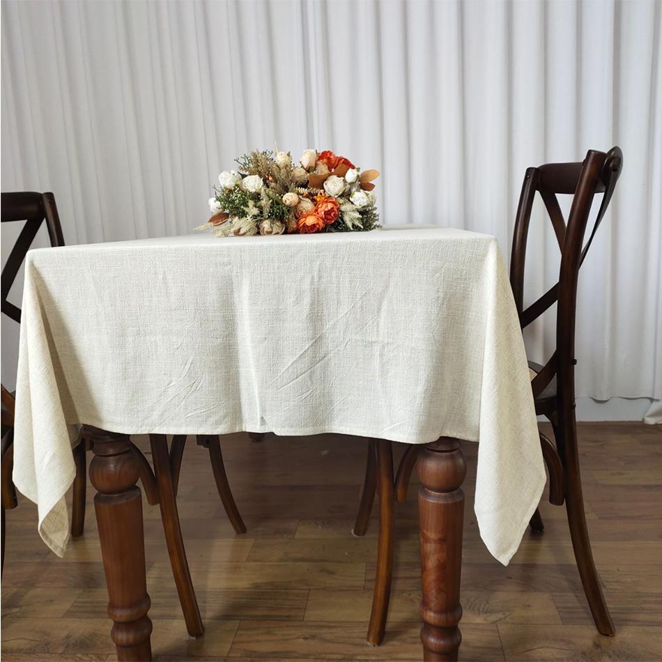 Nappe en Coton et Lin, Style Nordique Rayures Grises Élégance Housse de Table Anti-Poussière, Pour Table de Salle à Manger Anniversaire Décoration de Table 90x90cm couleur lin