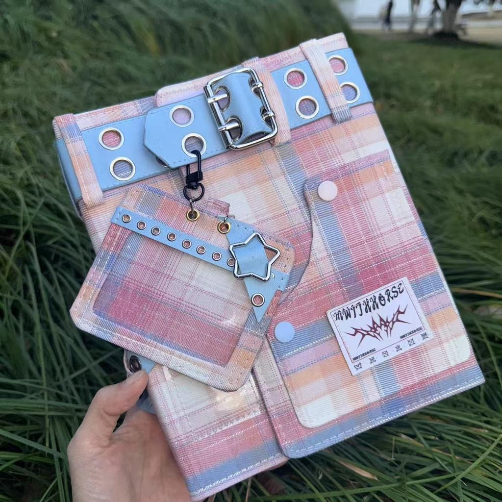 Y2K Checkered Star Denim A5 Photo Card Album Vintage Sweet & Cool Style Binder Idol Photocard Collect K-Pop Polaroid Storage
