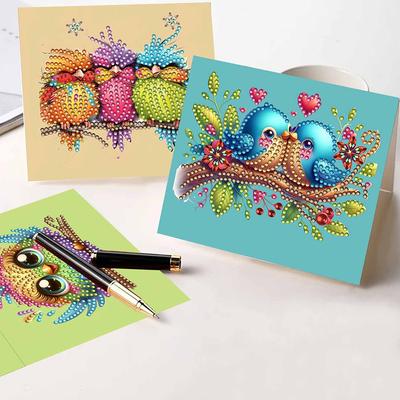 Set de Cartes de Vœux Peinture Diamant DIY 6/10/12 Pièces Cartes Postales Mosaïque Diamants Strass Cartes de Remerciement et Vœux de Fêtes