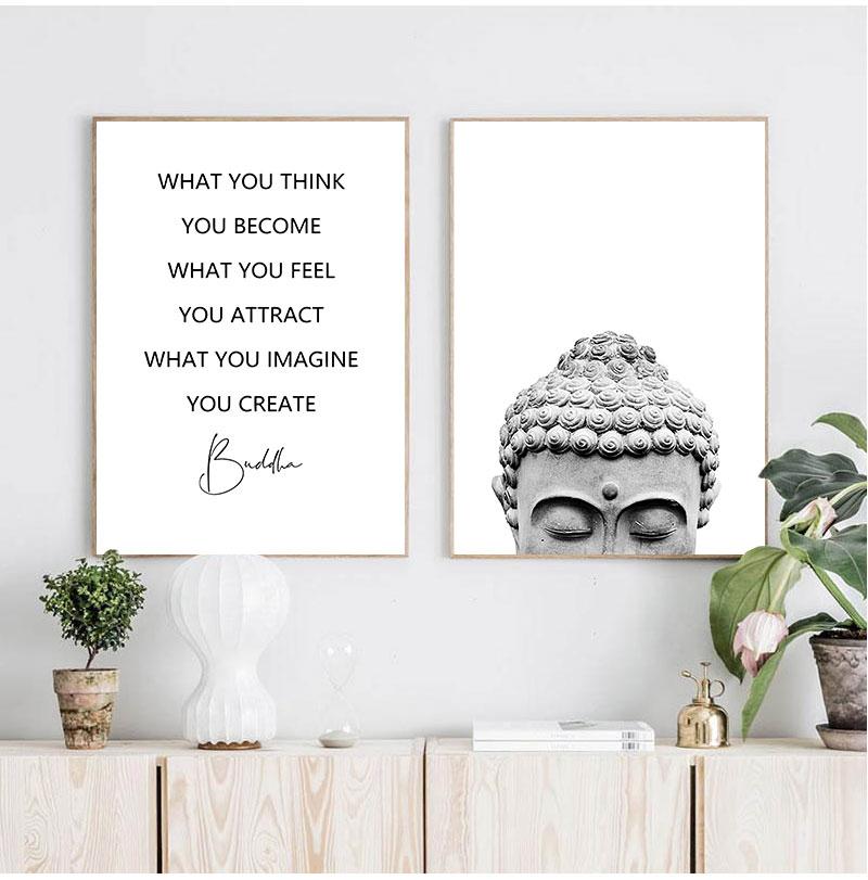 Buddha Statue Boho Wall Art Print And Poster Black White Yoga Gift Art Canvas Painting Buddha Wall Picture for Living Room Decor No Frame