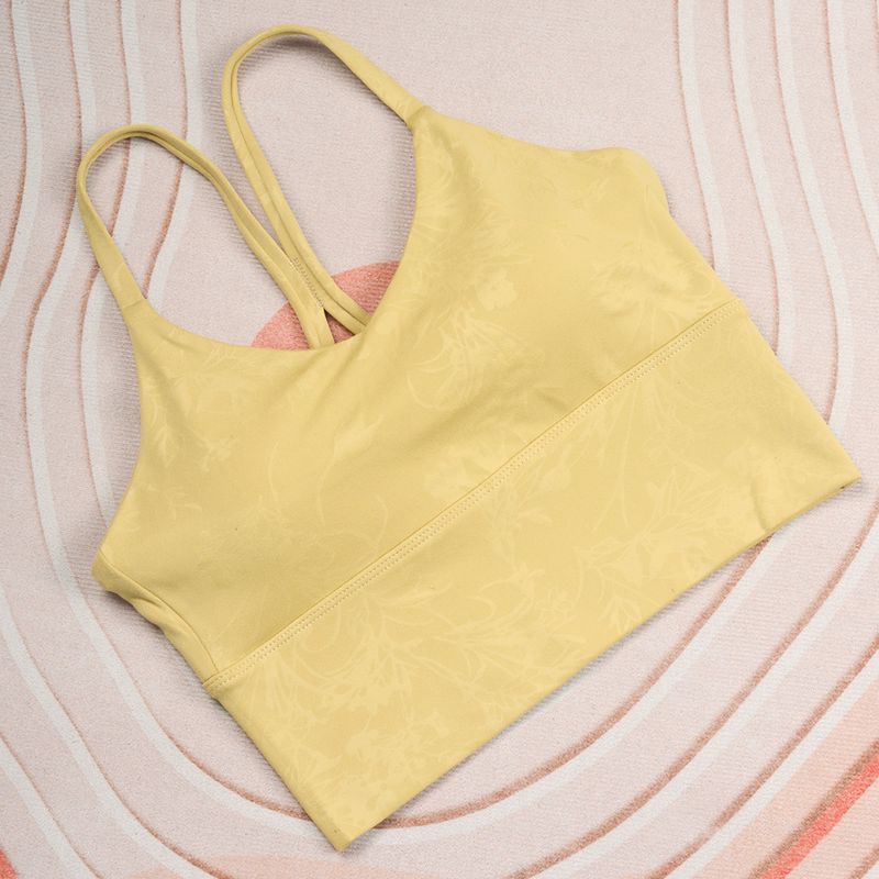

2024 New Arrival Sports Vest Female Online Influencer I-Shaped Detachable Chest Pad Sling Intimates Print Same Style Breathable Yoga Clothes XL Grass leaf mustard yellow