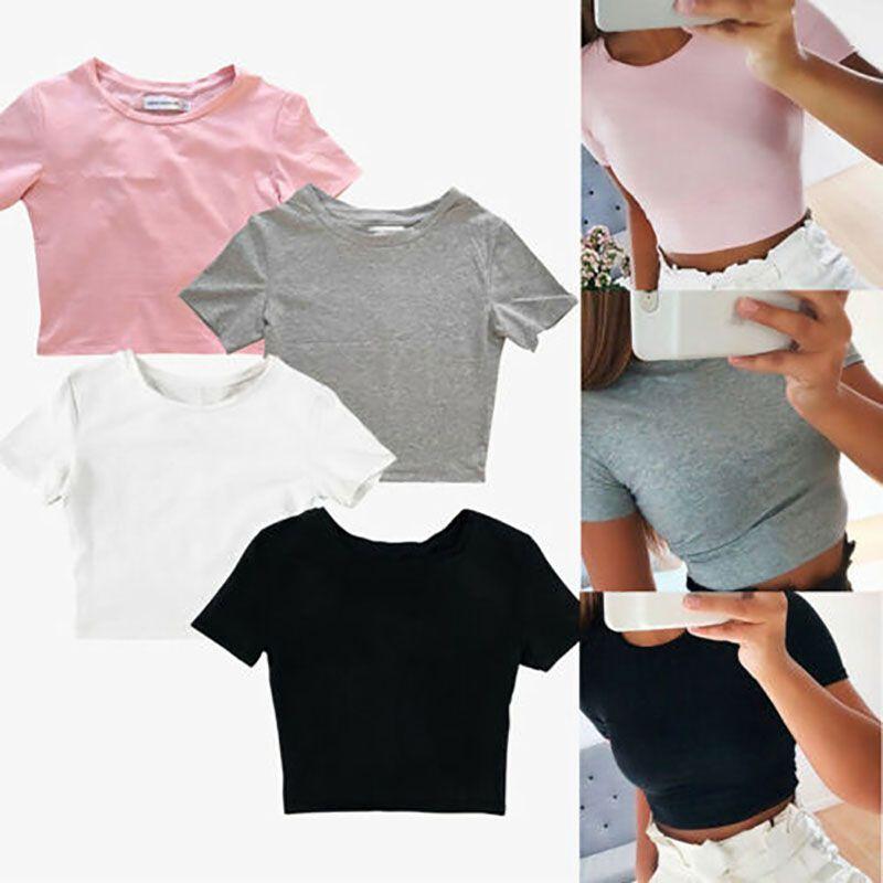 Elegant Women Summer Beach Short Sleeve Blouse T-shirt Slim Fit Crop Tank Top