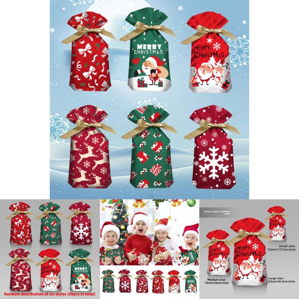 Christmas Gift Bags With Drawstring Ribbon Santa Design For Seasonal Gifts