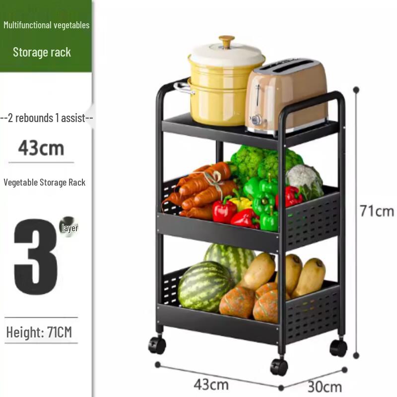 3-Tier Floor-Standing Kitchen Storage Rack with Baskets