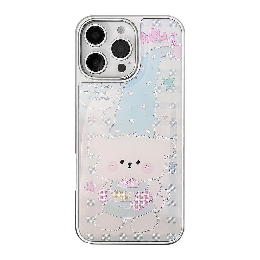 Gilded Iphone16 Mobile Phone Case 15promax Plaid Cartoon Puppy 14 Apple 13 Drop Glue 12 Suitable for Huawei