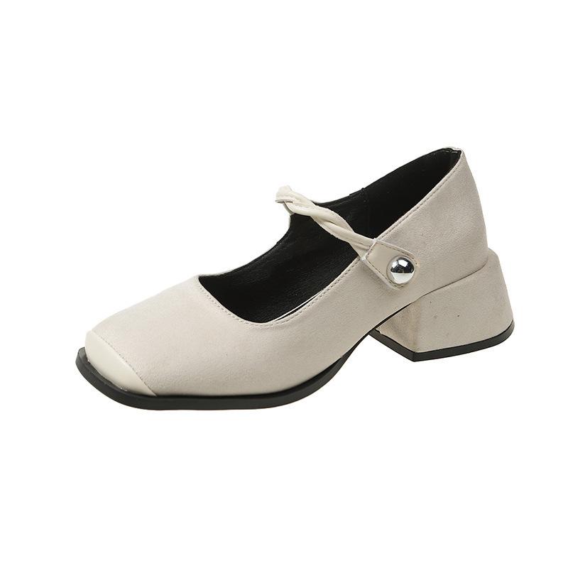 

Французские туфли на высоком каблуке в стиле ретро с квадратной головкой, женские туфли весна 2025, новый темперамент, вечерние туфли Мэри Джейн, детские туфли прилив 40 бежевый