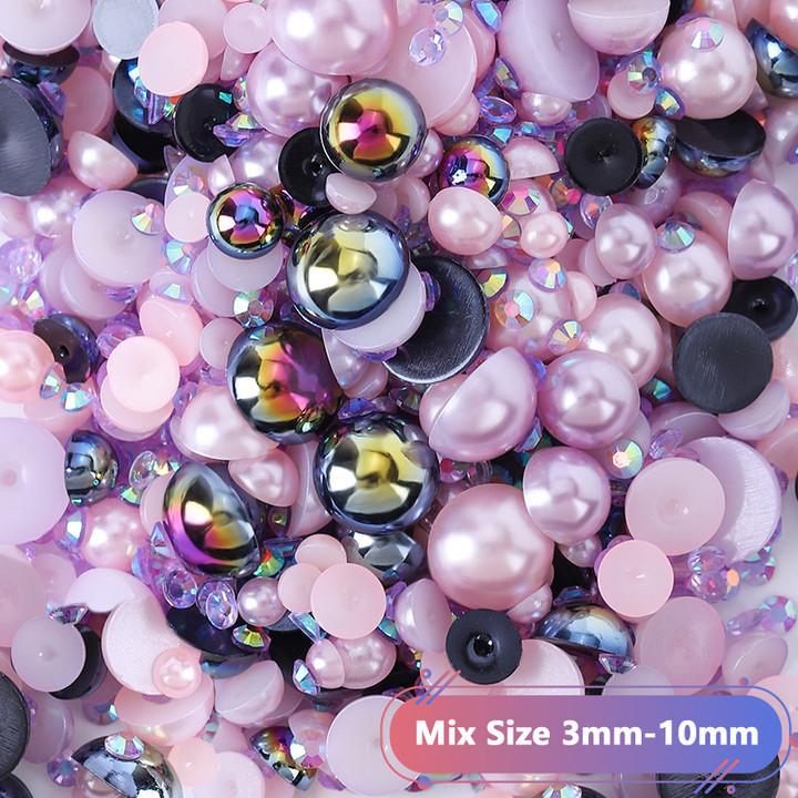Hot Sale Color Mixed Semicircular Pearl Resin Diamond Mixed 3-10Mm Highlight Abs Pearl Diy Jewelry