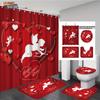 4pcs Valentine's Day Romantic Rose Flower Printed Bathroom Set Waterproof Shower Curtain Floor Mat Toilet Mat U-Shaped Mat