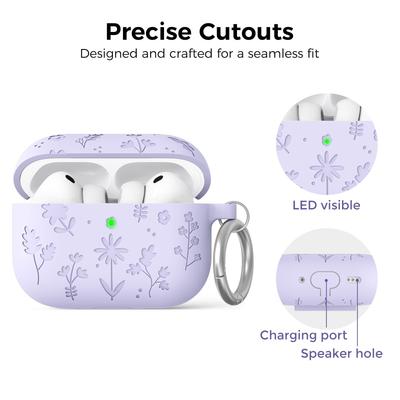 Voor AirPods Pro 3 Oortjehoesje Bloemen Gravure Siliconen Voor AirPods Pro 3e Generatie Hoesje met Schoonmaakset voor AirPods Pro 3