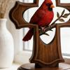 Red Bird Crucifix Figurine Handcrafted Resin Tabletop Ornament with Crimson Color And Olive Branch Design Religious Christian Gifts for Women Men