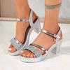 2026 Sommer Schnallenriemen Damen Sandalen Mode Pailletten Büro und Karriere Neue Offene Zehenpartie Bestseller Sandalen mit Absatz Zapatos Mujer