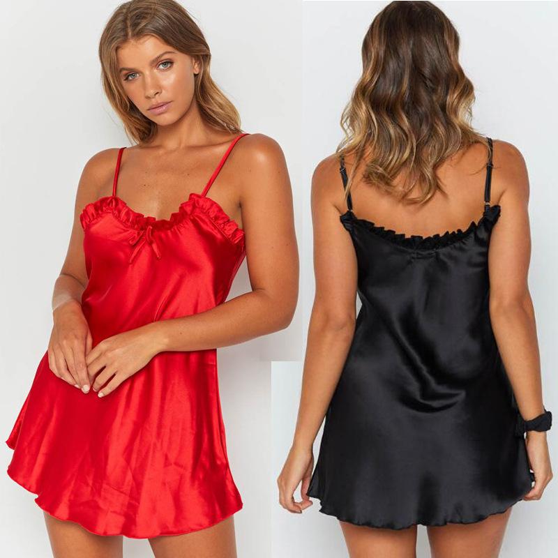 2019 European and American women s clothing ebay new pajamas women s summer ice silk sexy suspender pajamas silk loungewear S красный