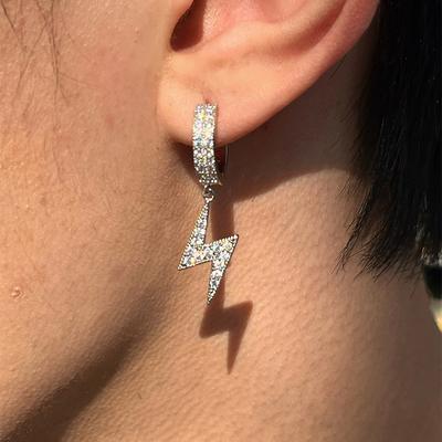 Rapper Hip Hop Lightning Dangle Earring Iced Out Zirconia Drop Personality Ear Piercing Accessories Punk Fashion Jewelry OHE032